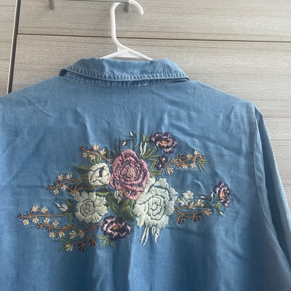 Promod floral embroidered denim midi dress with long sleeve size L for women - Picture 10 of 10